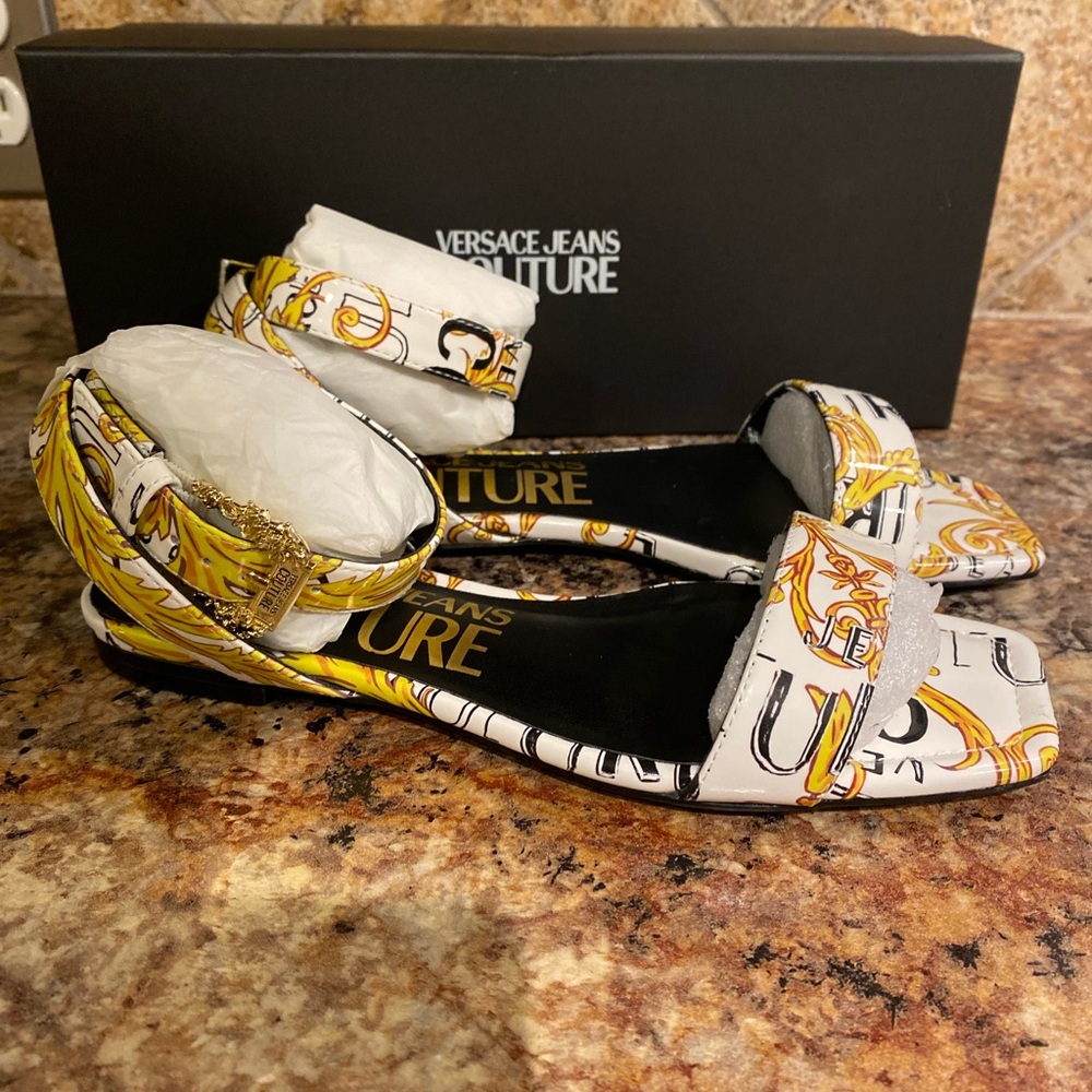 Versace Jeans Collection Women's White and Gold Sandals